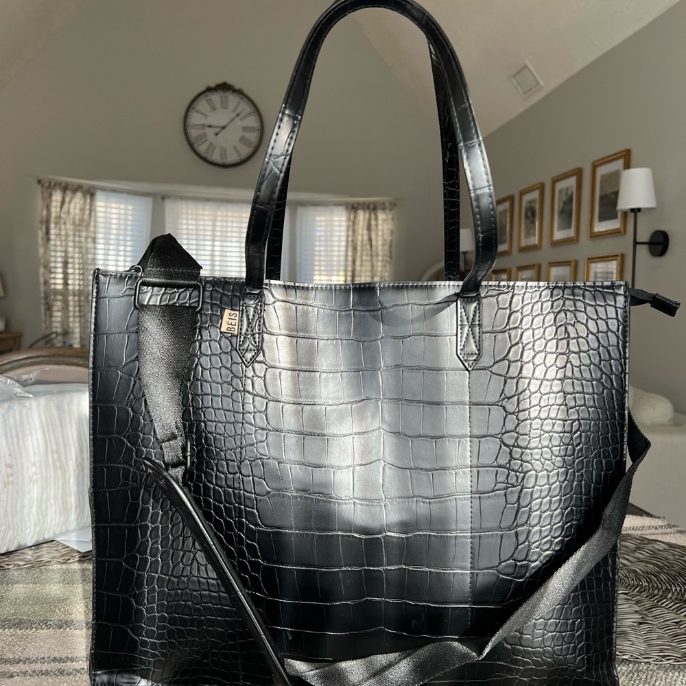 BEIS Black Croc Large Work Tote